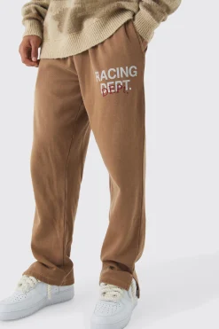 boohooMAN Regular Fit Racing Dept Washed Split Hem Jogger | UK| Trousers|Joggers