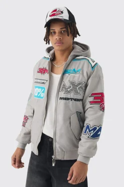 boohooMAN Regular Fit Removeable Hood Nylon Moto Jacket | UK| Coats & Jackets