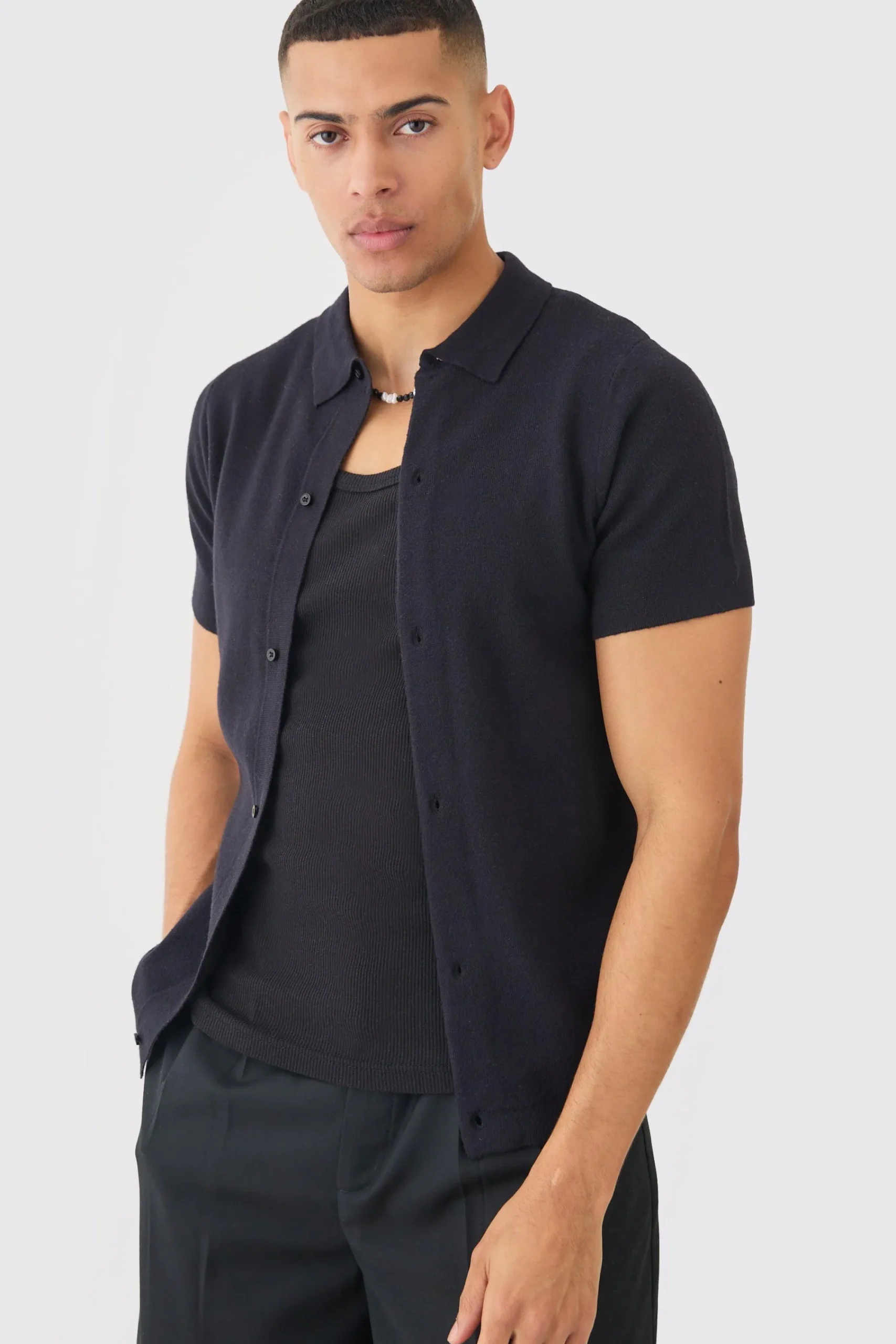 boohooMAN Regular Fit Short Sleeve Knitted Shirt | UK| Shirts|Knitwear