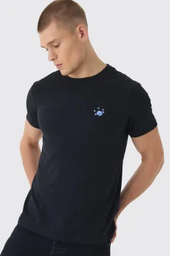 Regular Fit Space Embroidery T-shirt | UK^boohooMAN Best