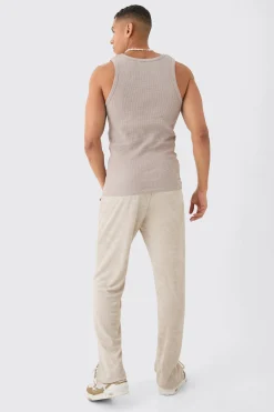 boohooMAN Regular Fit Split Hem Towelling Edition Joggers | UK| Trousers|Joggers