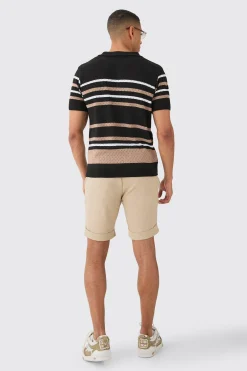 boohooMAN Regular Fit Stripe Open Stitch Polo | UK| Knitwear