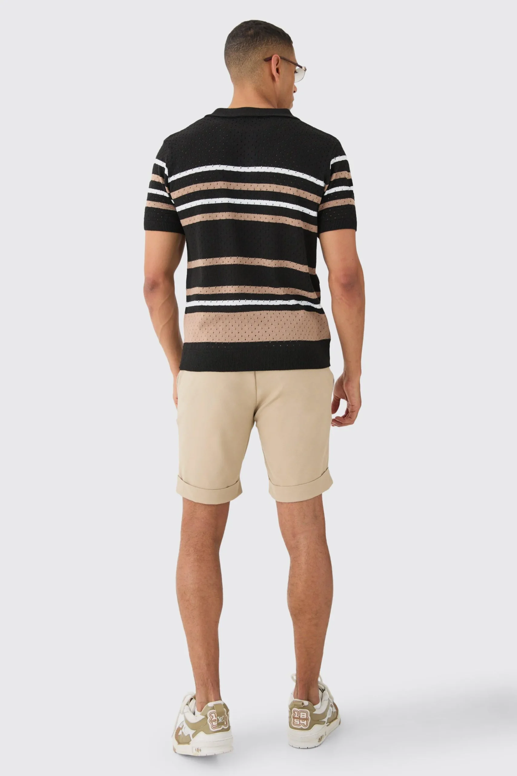 boohooMAN Regular Fit Stripe Open Stitch Polo | UK| Knitwear