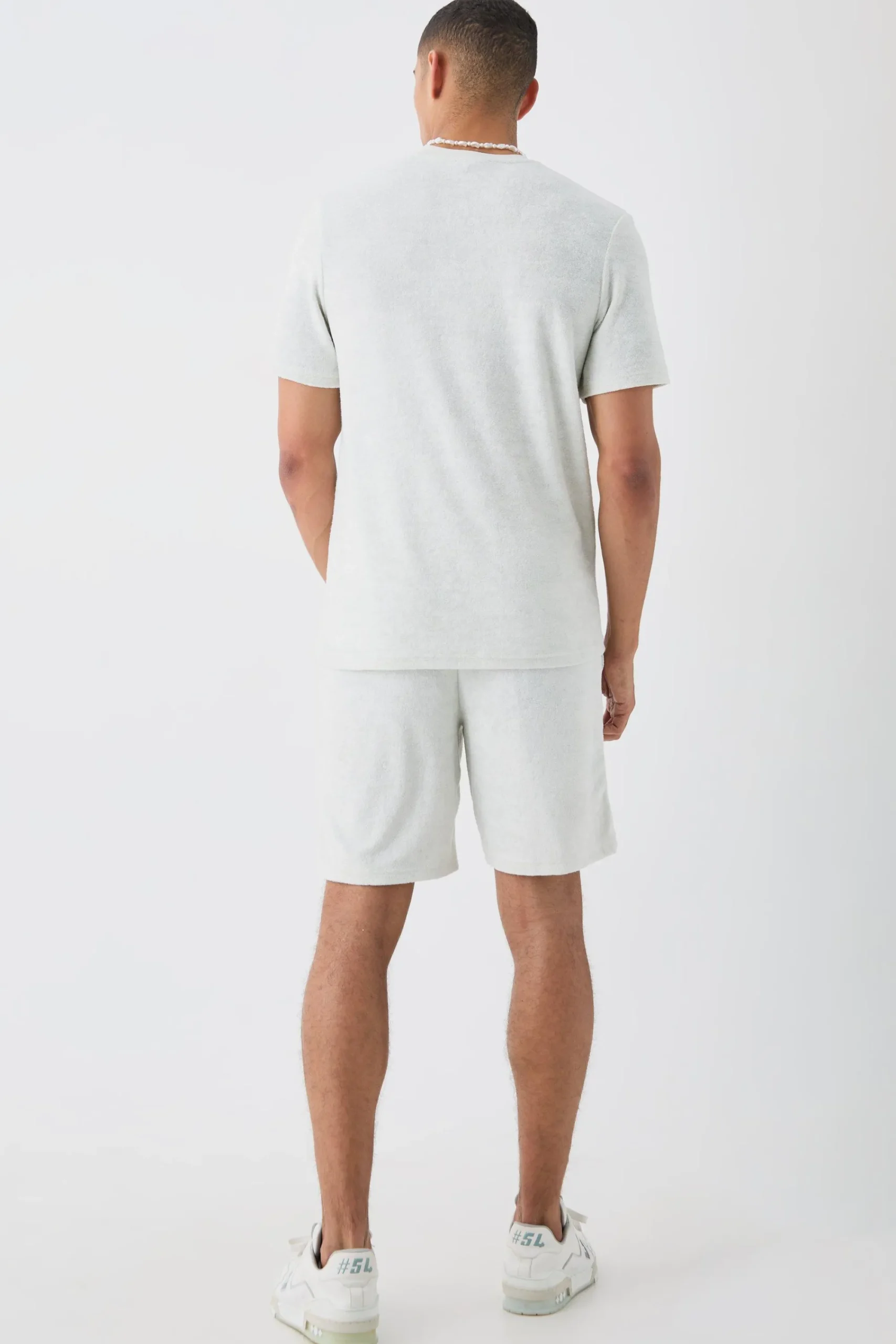 boohooMAN Regular Fit Towelling Pearl Embroidered T-shirt And Short Set | UK| Tracksuits