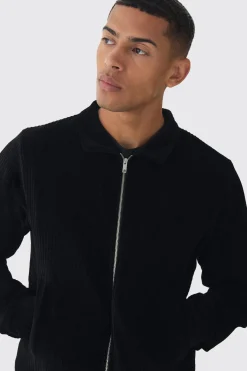 boohooMAN Regular Fit Velour Pleated Track Top | UK| Coats & Jackets|Hoodies & Sweatshirts
