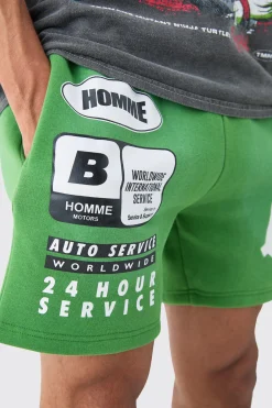 boohooMAN Regular Fit Washed Applique Moto Printed Shorts | UK| Shorts