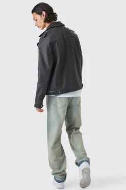 boohooMAN Regular Fit Washed Pu Biker | UK| Coats & Jackets