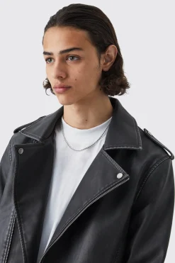 boohooMAN Regular Fit Washed Pu Biker | UK| Coats & Jackets