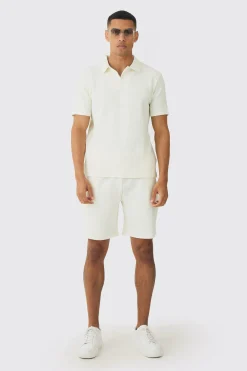 boohooMAN Regular Herringbone Polo And Short Set | UK| Tracksuits