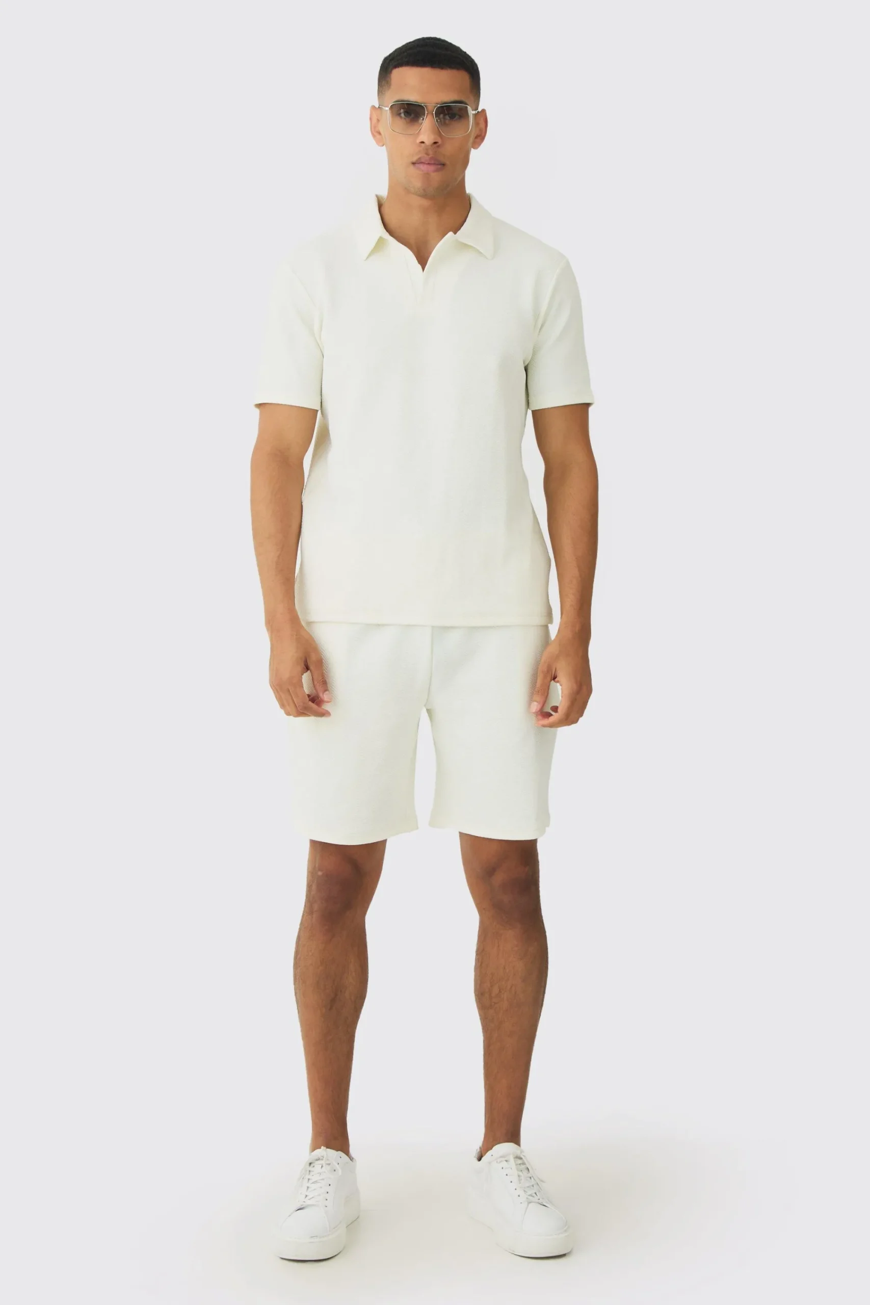 boohooMAN Regular Herringbone Polo And Short Set | UK| Tracksuits