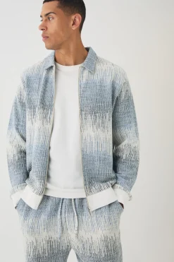 boohooMAN Regular Jacquard Harrington Jacket | UK| Coats & Jackets|Hoodies & Sweatshirts