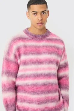 boohooMAN Regular Knitted Brushed Stripe Sweater In | UK| Knitwear
