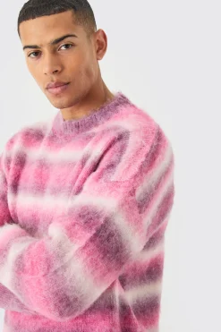 boohooMAN Regular Knitted Brushed Stripe Sweater In | UK| Knitwear