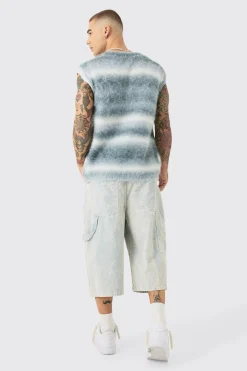 Regular Knitted Brushed Stripe V Neck Tank | UK^boohooMAN New