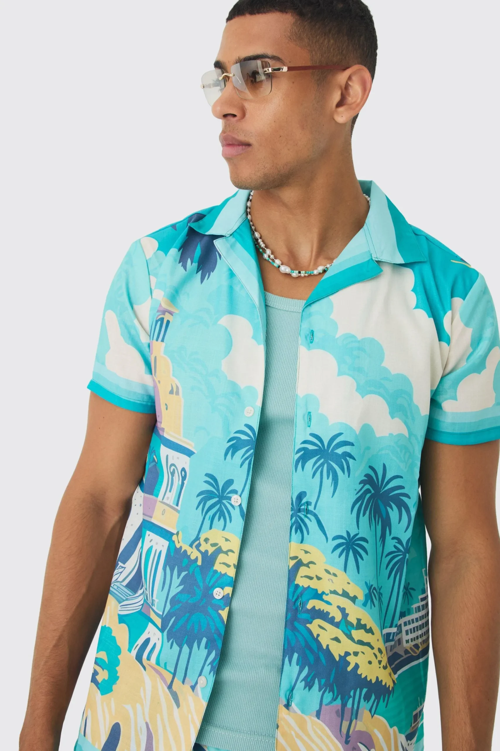 boohooMAN Regular Landscape Shirt & Swim Short Set | UK| Sets & Co-Ords