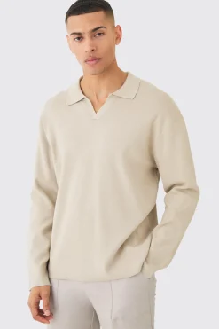 boohooMAN Regular Long Sleeve Knitted Revere Polo | UK| Knitwear
