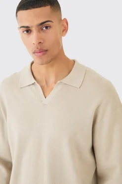 boohooMAN Regular Long Sleeve Knitted Revere Polo | UK| Knitwear
