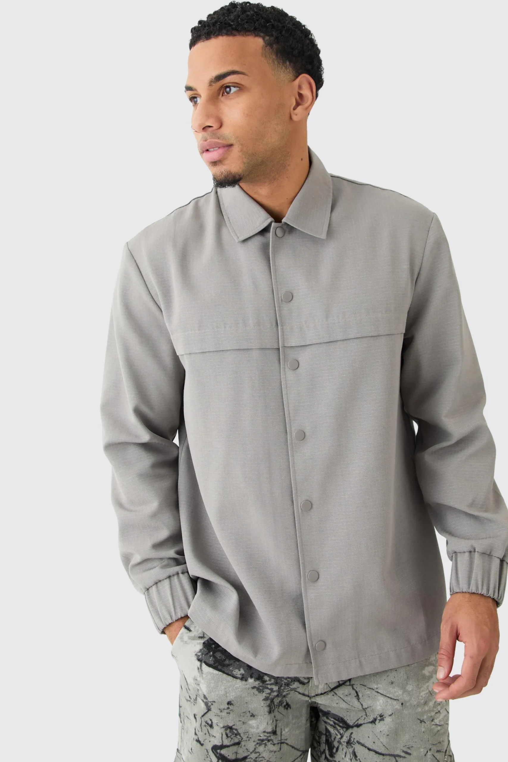 boohooMAN Regular Long Sleeve Ripstop Popper Overshirt | UK| Shirts
