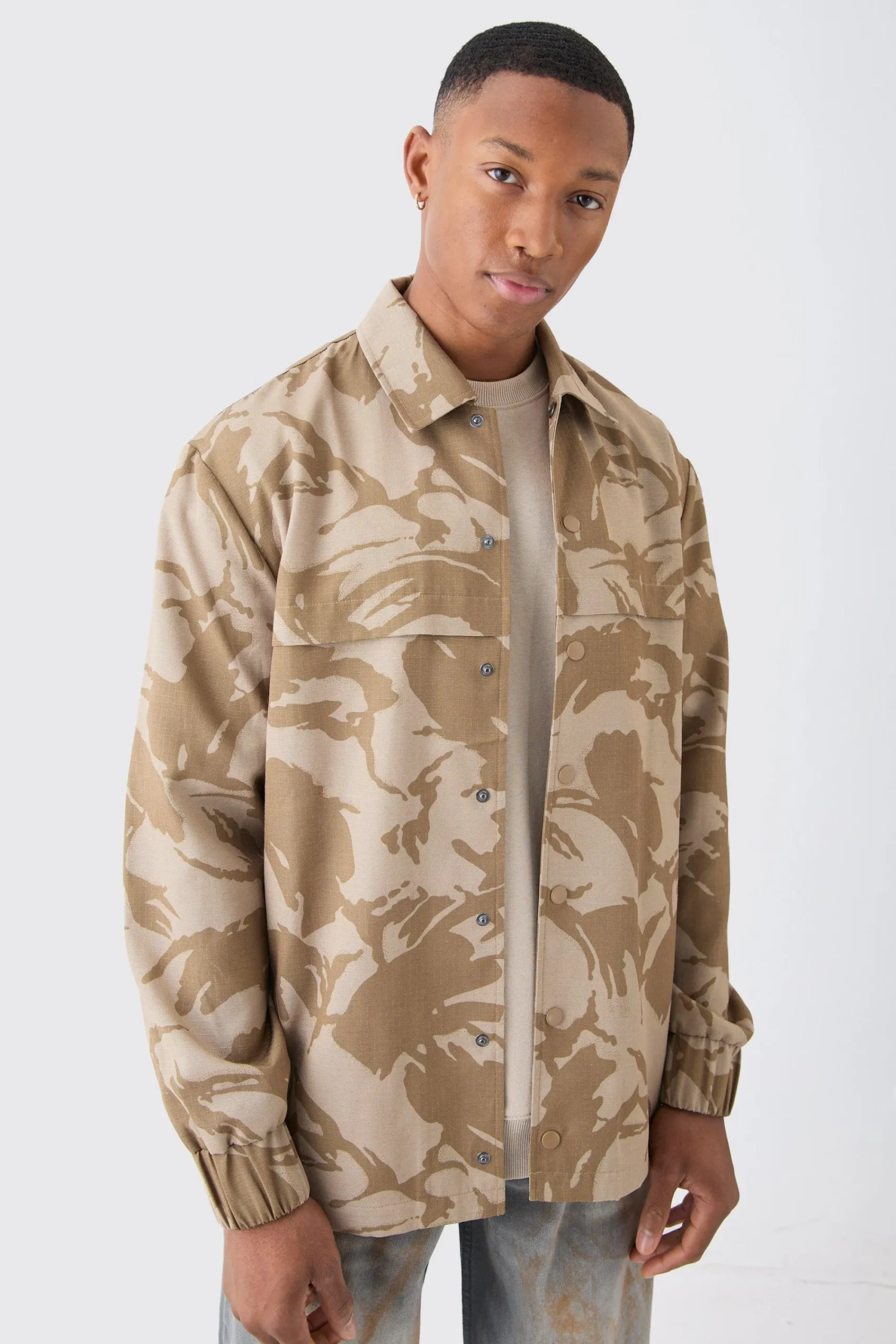 boohooMAN Regular Long Sleeve Ripstop Popper Camo Overshirt | UK| Shirts