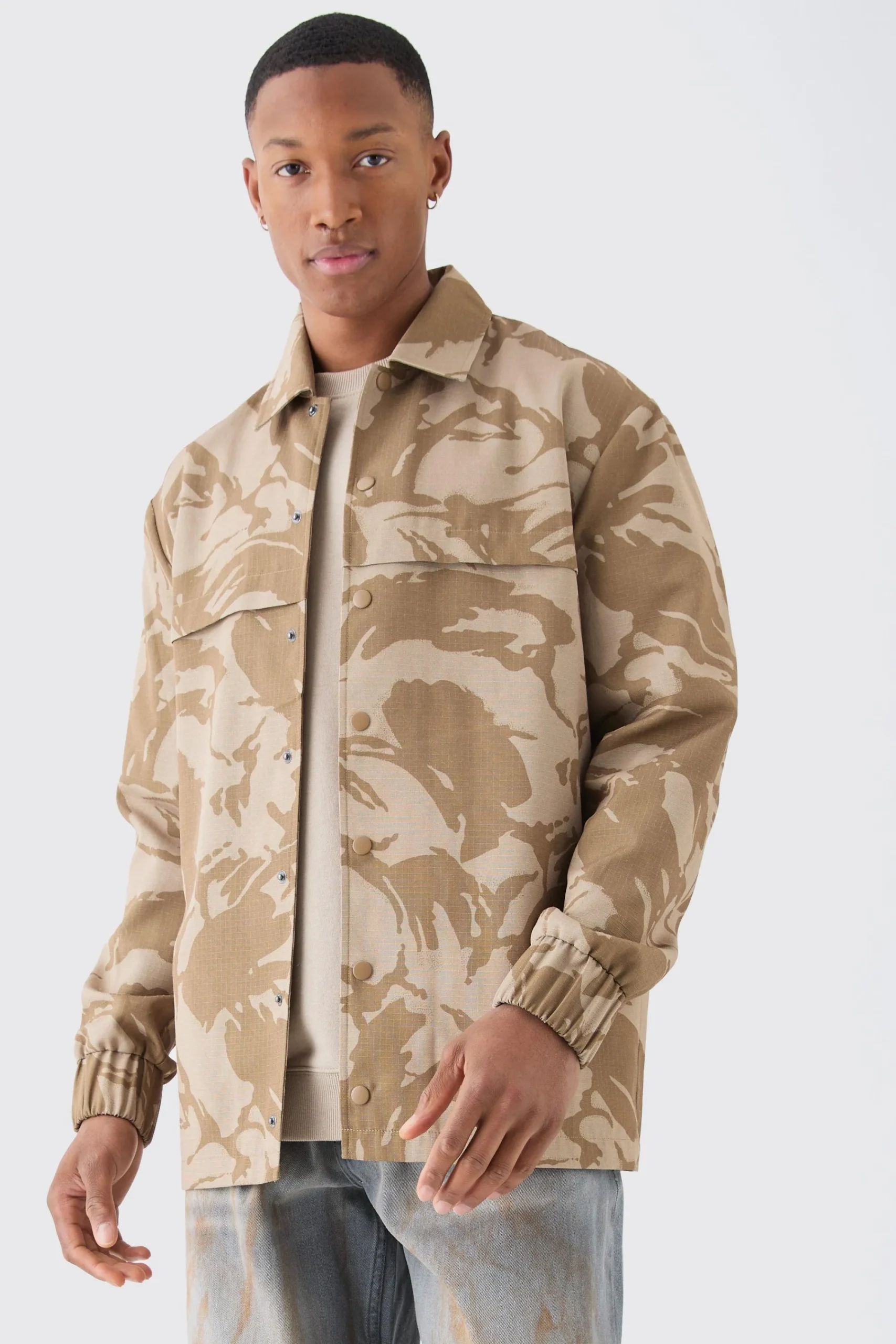boohooMAN Regular Long Sleeve Ripstop Popper Camo Overshirt | UK| Shirts