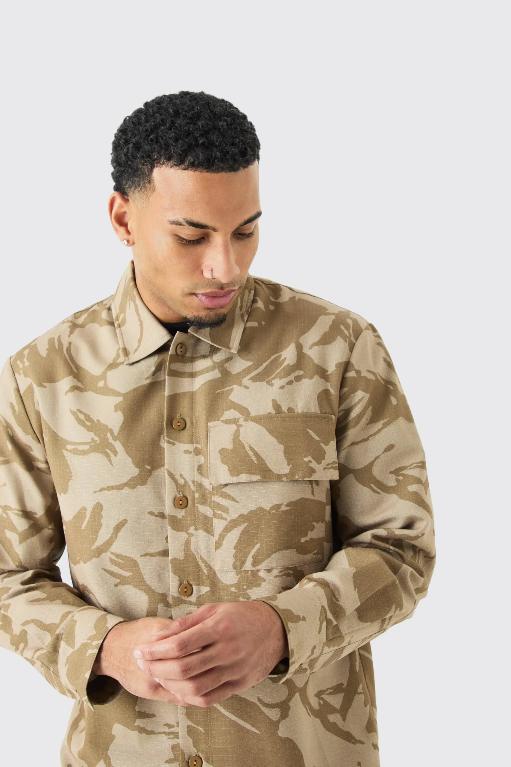 boohooMAN Regular Long Sleeve Ripstop Camo Overshirt | UK| Shirts