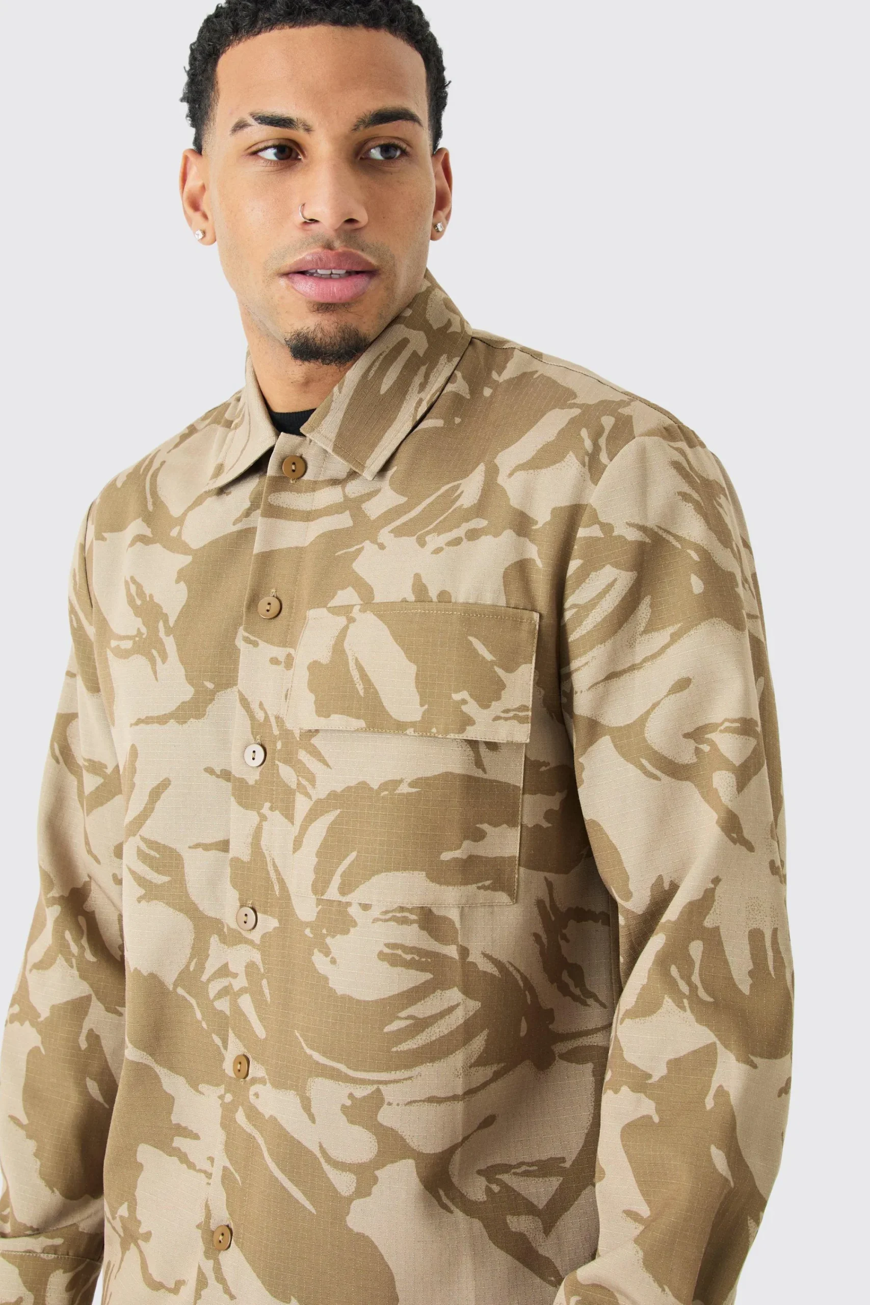 boohooMAN Regular Long Sleeve Ripstop Camo Overshirt | UK| Shirts