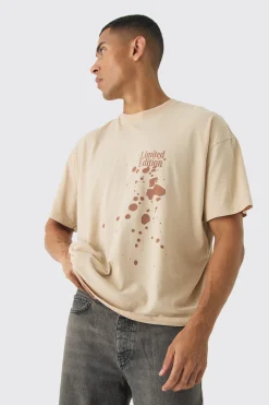 Regular Paint Splatter Washed T-Shirt | UK^boohooMAN Clearance