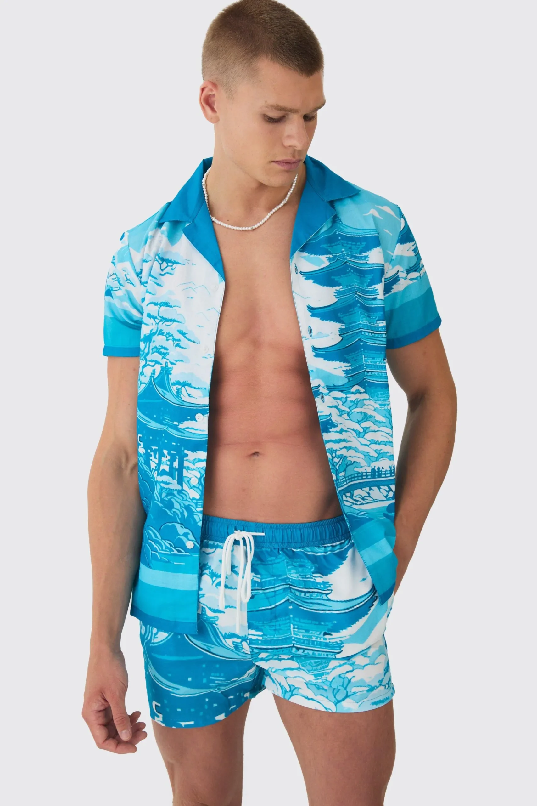 boohooMAN Regular Printed Shirt & Swim Short Set | UK| Sets & Co-Ords
