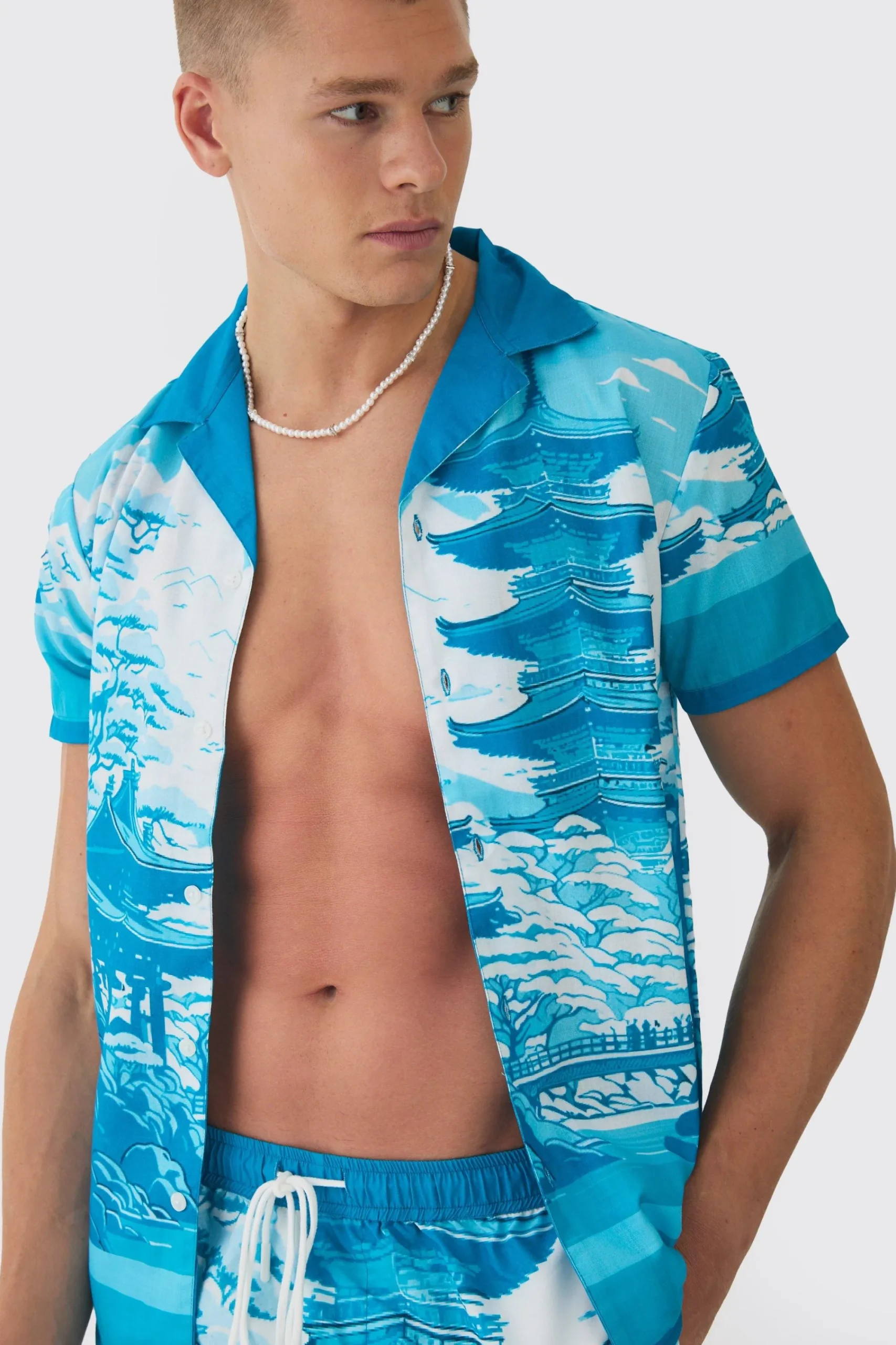 boohooMAN Regular Printed Shirt & Swim Short Set | UK| Sets & Co-Ords