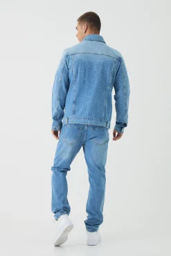 boohooMAN Regular Rhinestone Denim Jacket | UK| Coats & Jackets