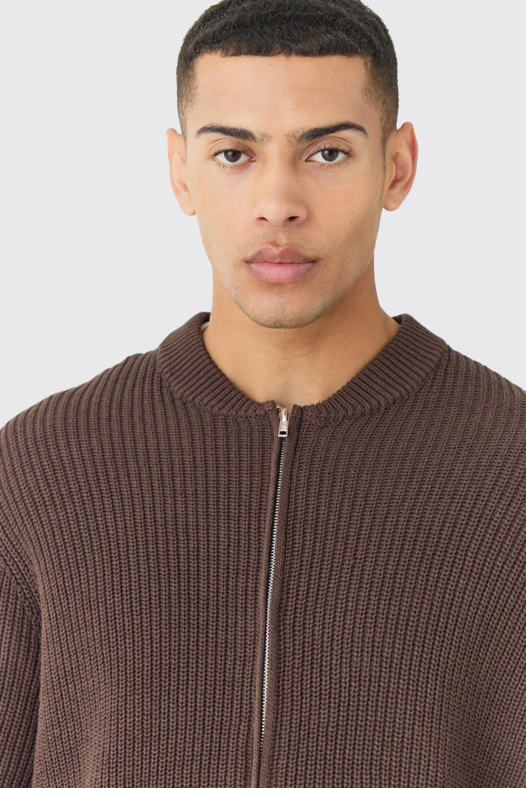 boohooMAN Regular Ribbed Fisherman Knit Bomber | UK| Knitwear|Coats & Jackets