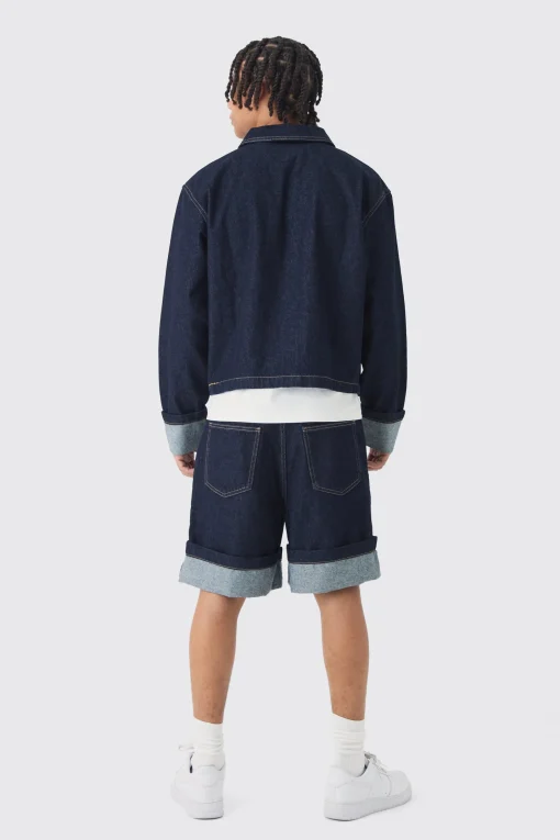 boohooMAN Regular Rigid Denim Turn Up Jorts In | UK| Shorts