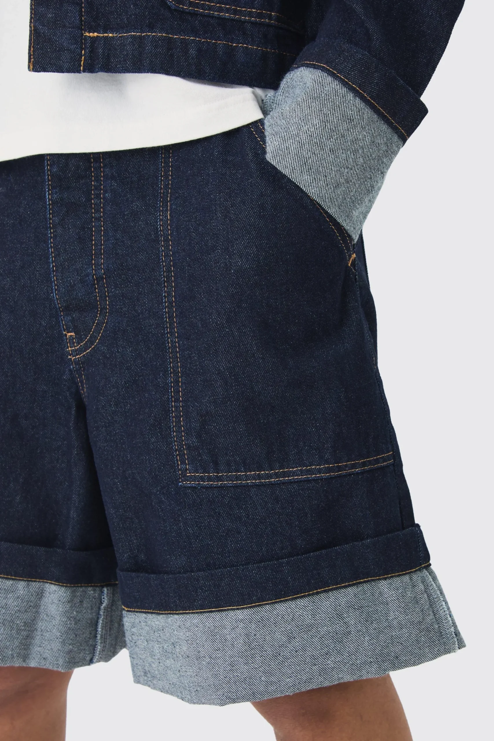 boohooMAN Regular Rigid Denim Turn Up Jorts In | UK| Shorts