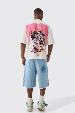 boohooMAN Regular Rigid Star Applique Denim Jorts In Ice Blue | UK| Shorts