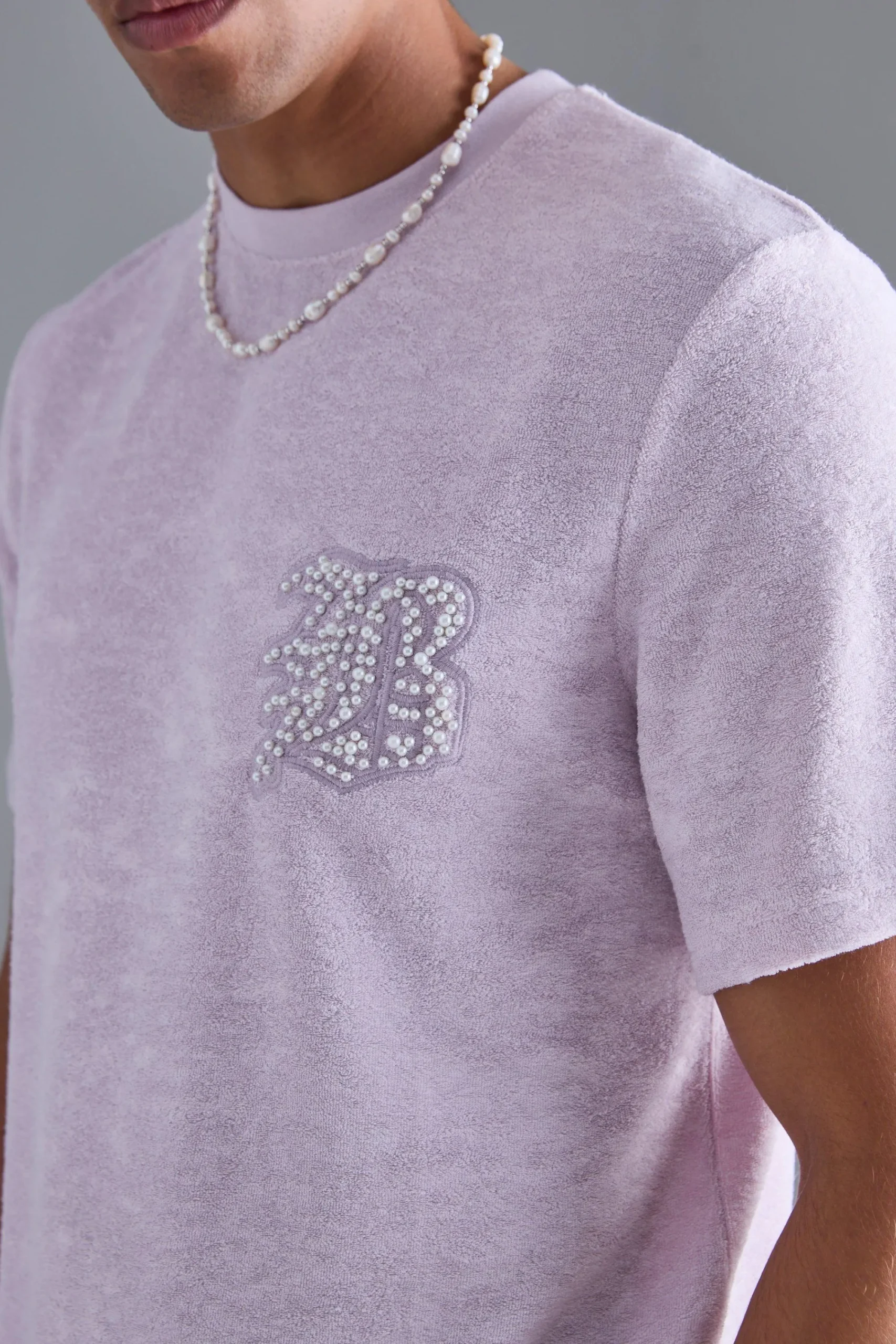 boohooMAN Regular Towelling Pearl Embroidered T-shirt And Short Set | UK| Tracksuits