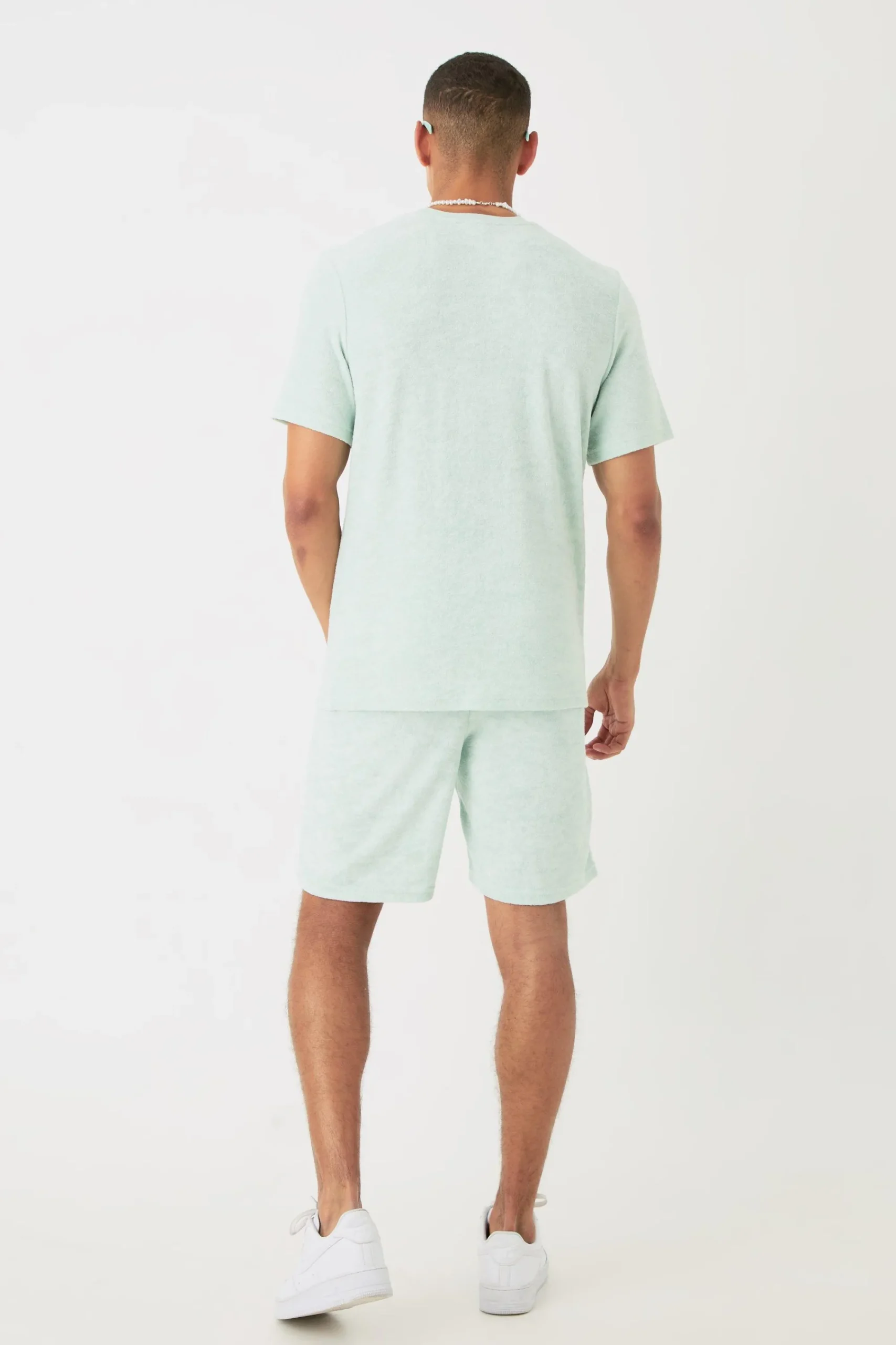 boohooMAN Regular Towelling Pearl Embroidered T-shirt And Short Set | UK| Tracksuits