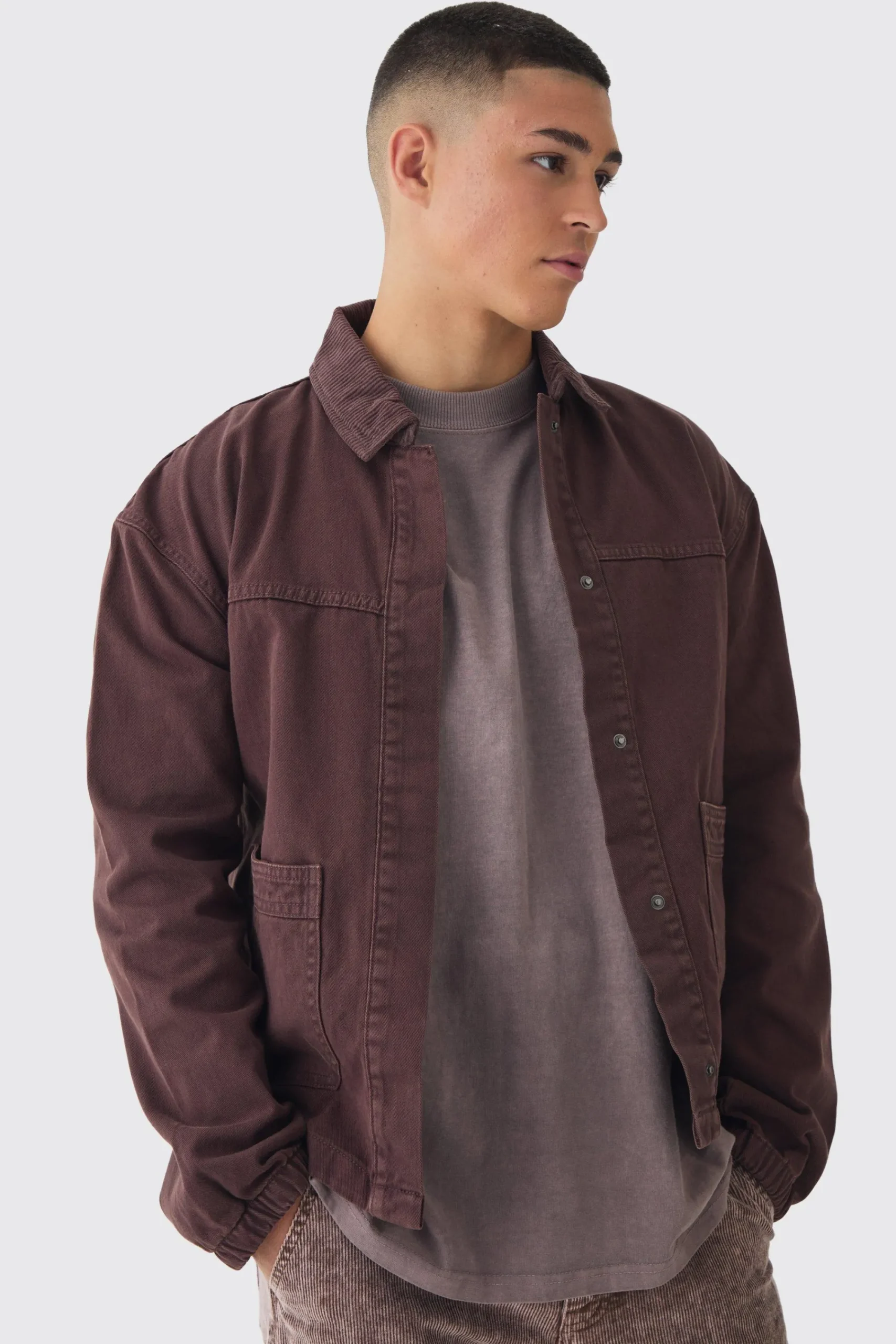 boohooMAN Regular Twill Embroidered Overshirt With Cord Collar | UK| Shirts
