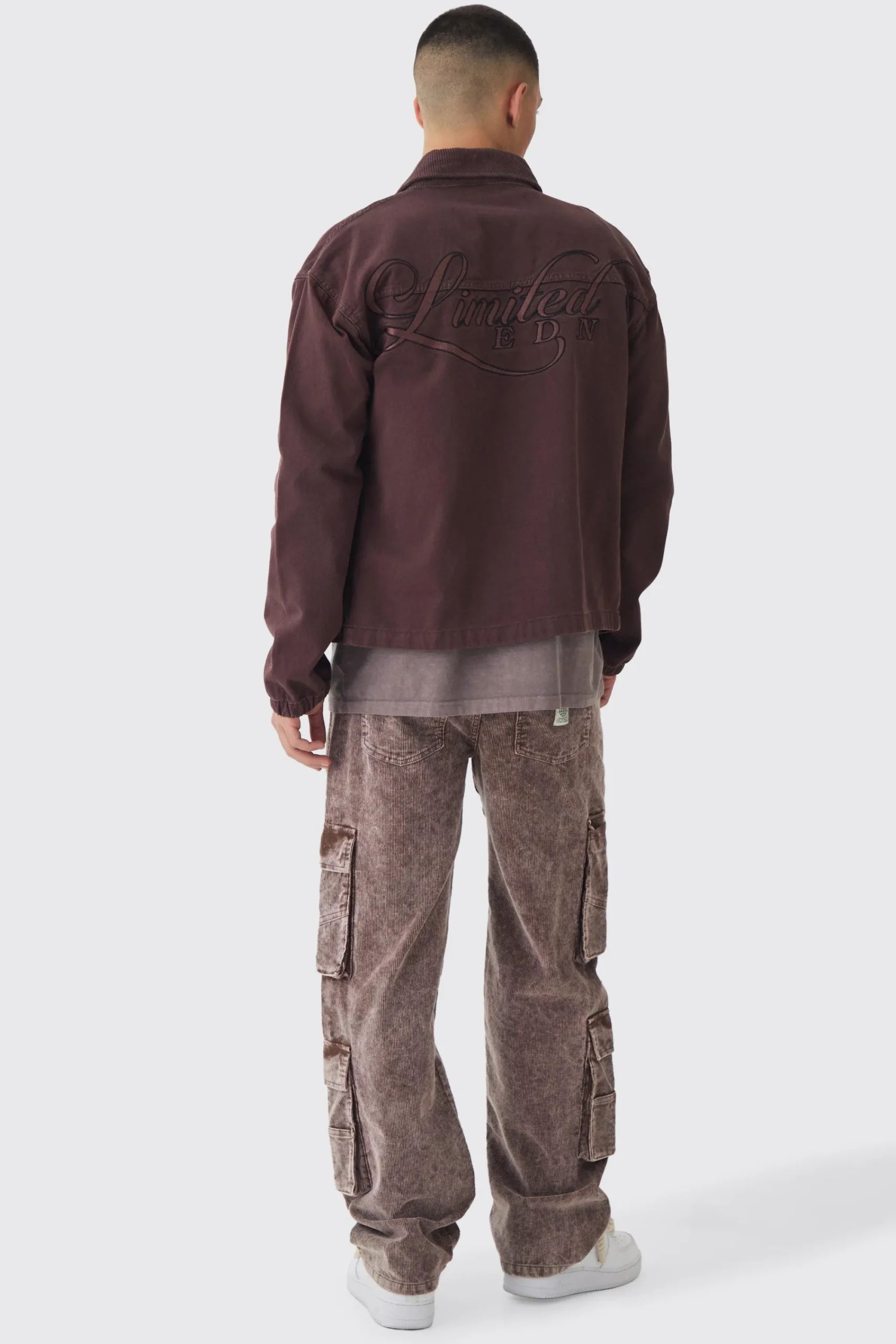 boohooMAN Regular Twill Embroidered Overshirt With Cord Collar | UK| Shirts