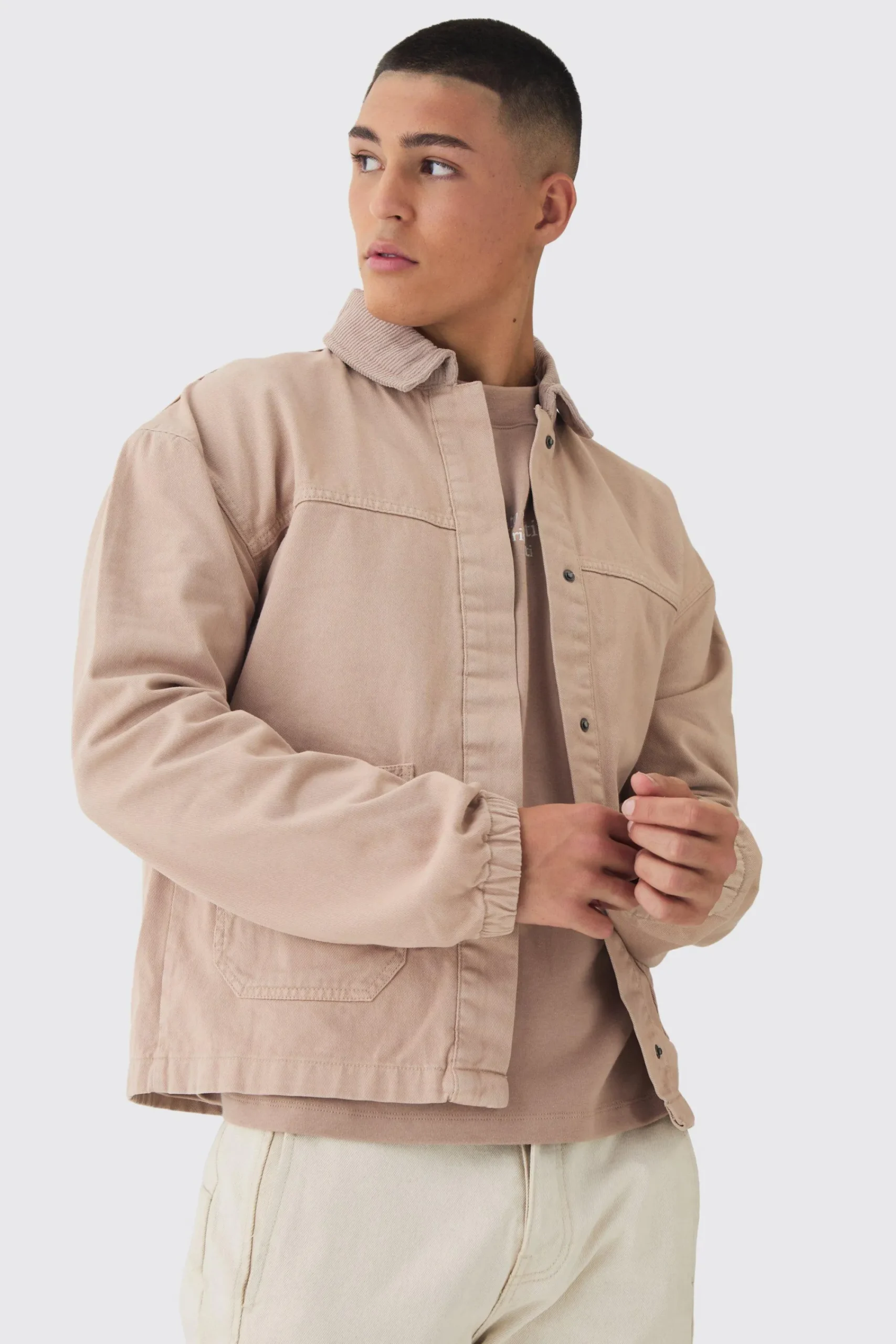 boohooMAN Regular Twill Embroidered Overshirt With Cord Collar | UK| Shirts