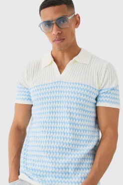 boohooMAN Regular V Neck Stripe Knitted Polo | UK| Knitwear