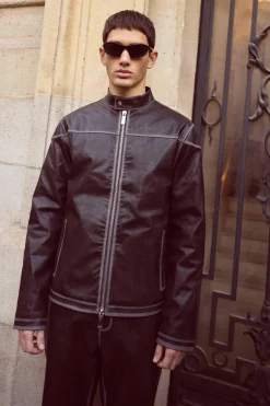 boohooMAN Regular Washed Seam Detail Pu Biker | UK| Coats & Jackets