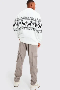 boohooMAN Reindeer Fairisle Christmas Cardigan | UK| Knitwear