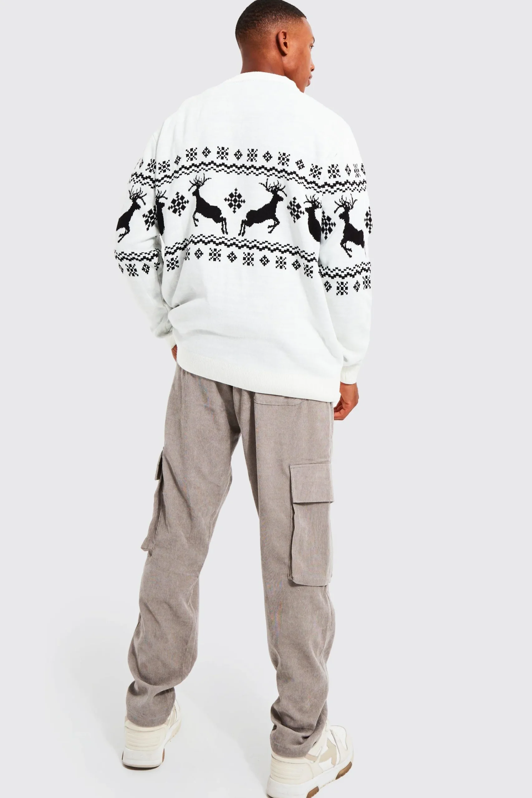 boohooMAN Reindeer Fairisle Christmas Cardigan | UK| Knitwear