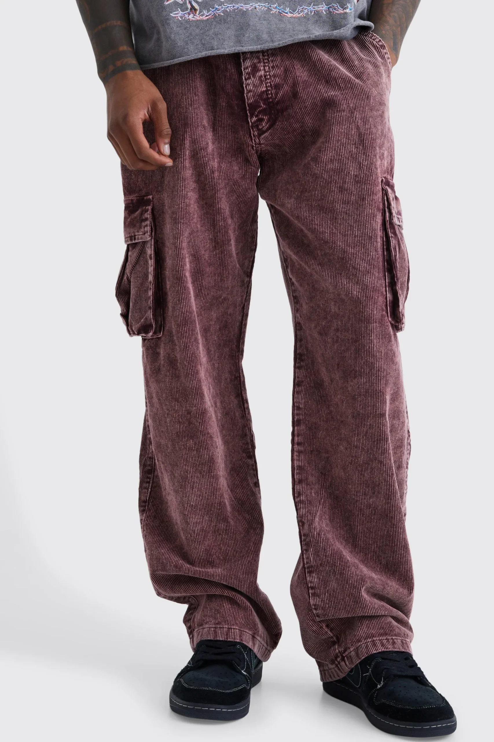 boohooMAN Relaxed Acid Wash Corduroy Cargo Trouser | UK| Trousers