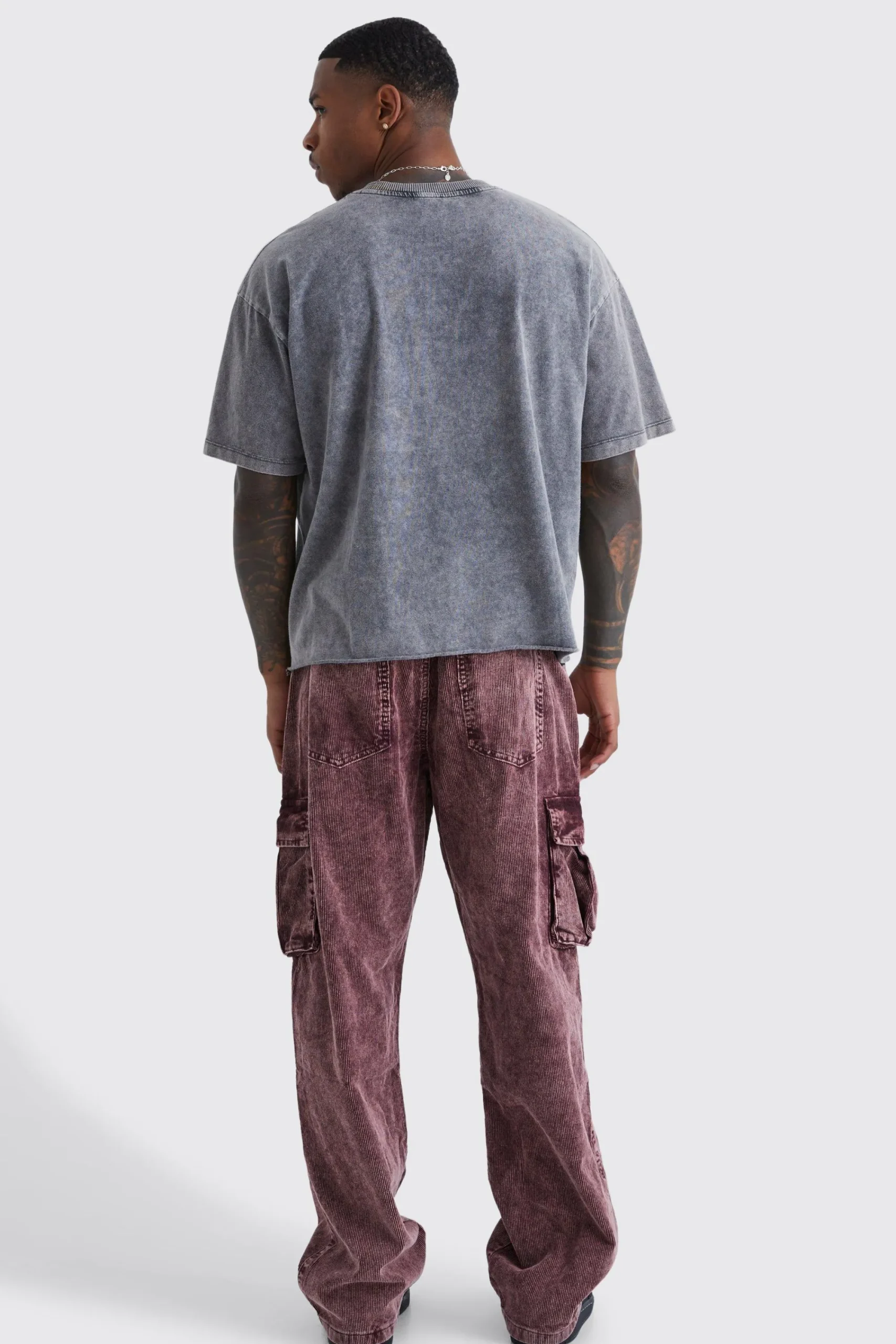 boohooMAN Relaxed Acid Wash Corduroy Cargo Trouser | UK| Trousers