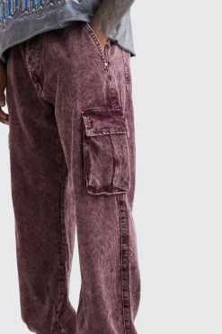boohooMAN Relaxed Acid Wash Corduroy Cargo Trouser | UK| Trousers