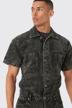 boohooMAN Relaxed Acid Wash Corduroy Boilersuit In | UK| Jeans