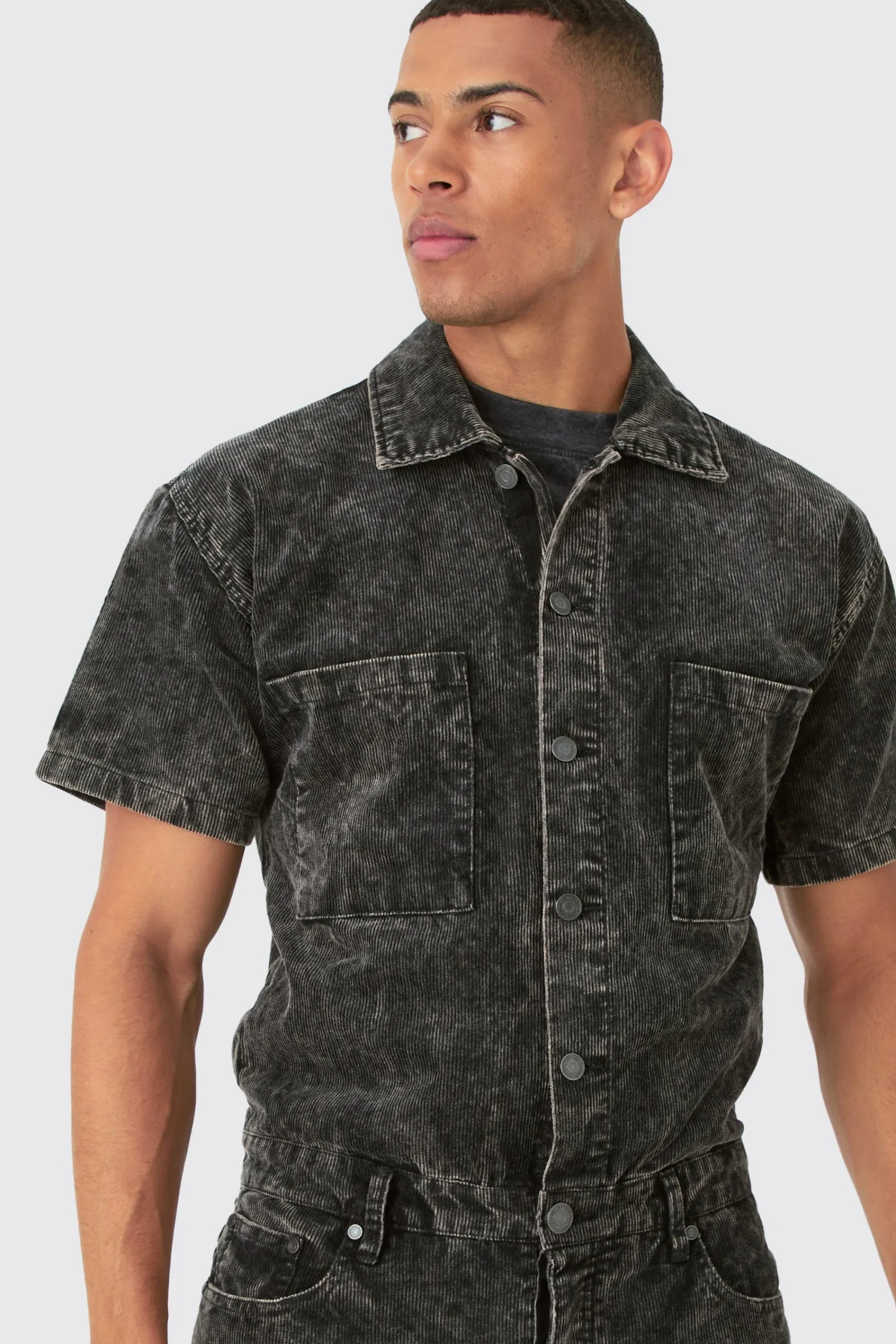 boohooMAN Relaxed Acid Wash Corduroy Boilersuit In | UK| Jeans