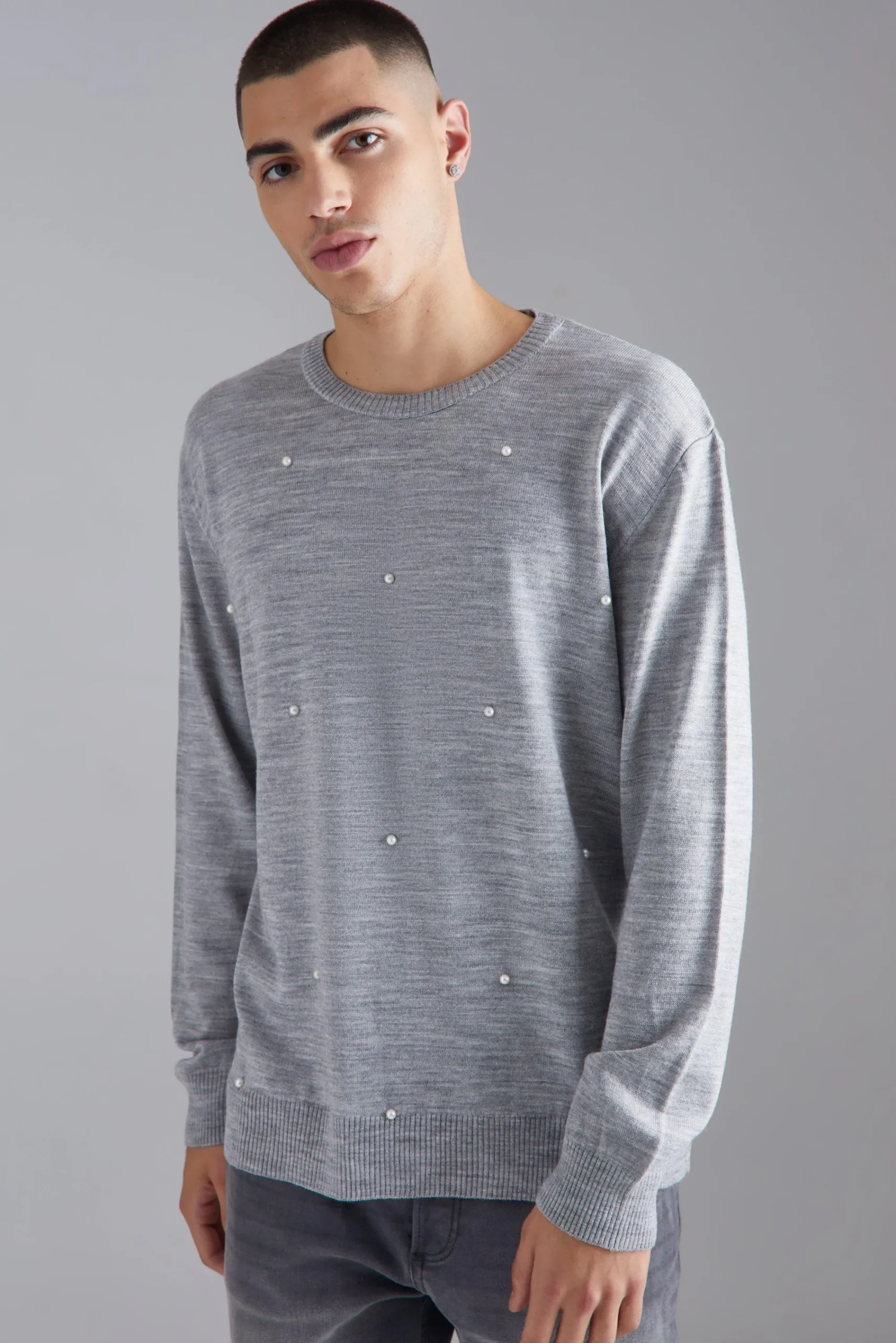 boohooMAN Relaxed All Over Pearl Embellished Knit Jumper | UK| Knitwear