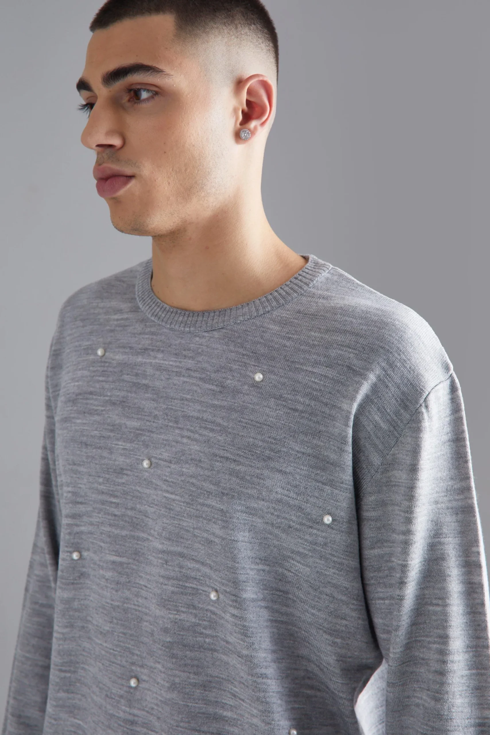 boohooMAN Relaxed All Over Pearl Embellished Knit Jumper | UK| Knitwear
